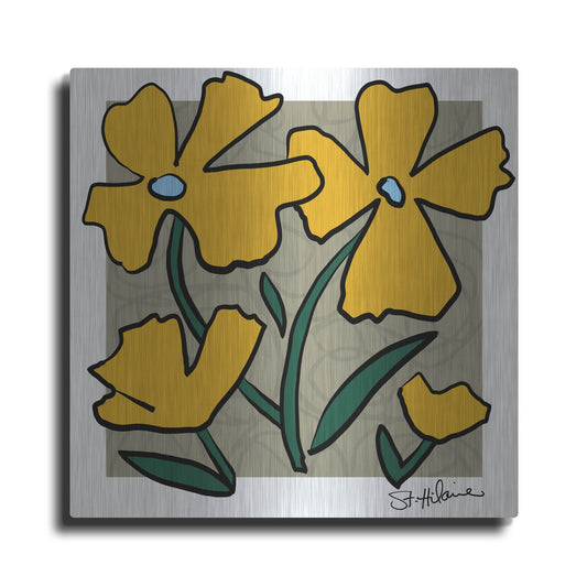 Luxe Metal Art 'Abstract Floral on Taupe' by St. Hilaire Elizabeth, Metal Wall Art