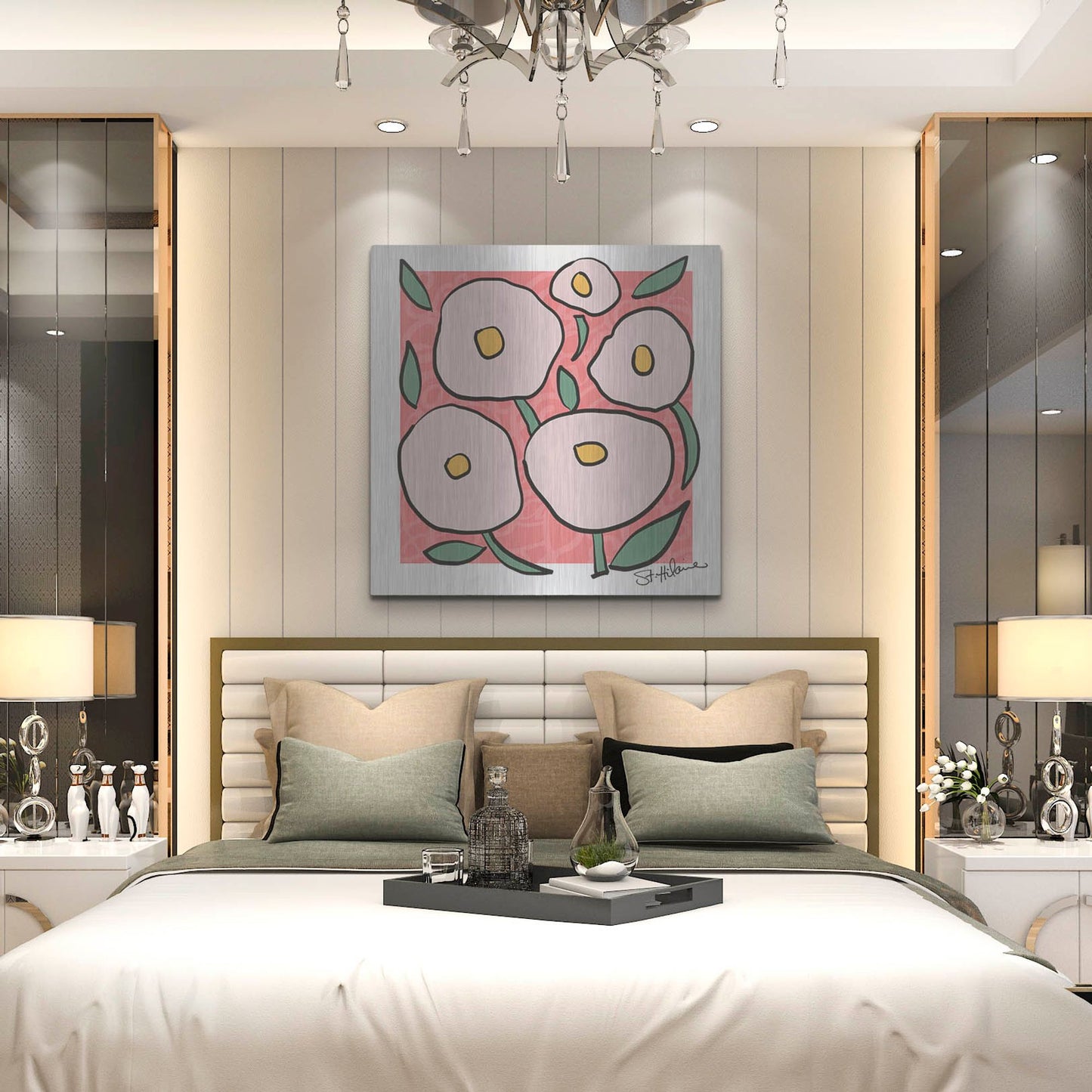 Luxe Metal Art 'Abstract Floral on Pink' by St. Hilaire Elizabeth, Metal Wall Art,36x36