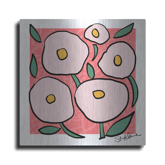 Luxe Metal Art 'Abstract Floral on Pink' by St. Hilaire Elizabeth, Metal Wall Art