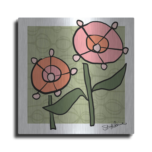 Luxe Metal Art 'Abstract Floral on Green' by St. Hilaire Elizabeth, Metal Wall Art