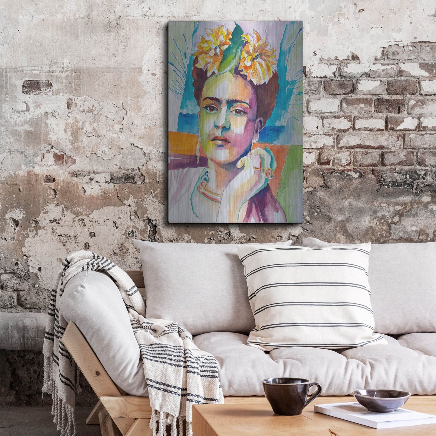 Luxe Metal Art 'Frida with Mums' by St. Hilaire Elizabeth, Metal Wall Art,24x36