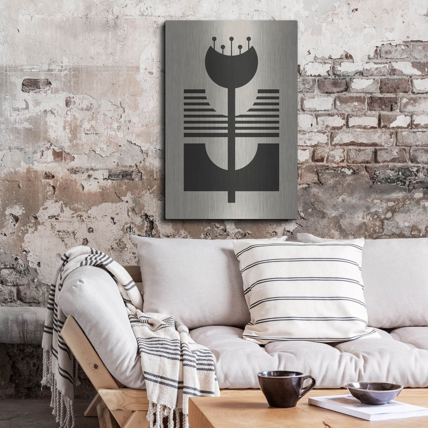 Luxe Metal Art 'Monochrome Geometric Flower 2' by Gary Williams, Metal Wall Art,24x36