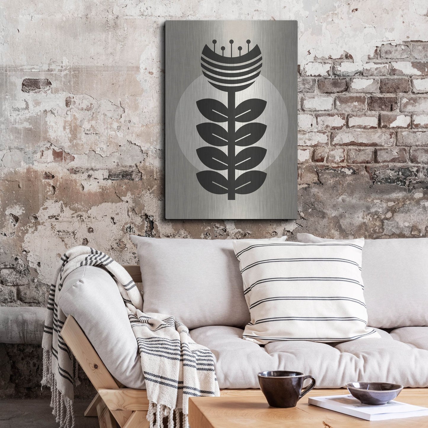 Luxe Metal Art 'Monochrome Geometric Flower 3' by Gary Williams, Metal Wall Art,24x36