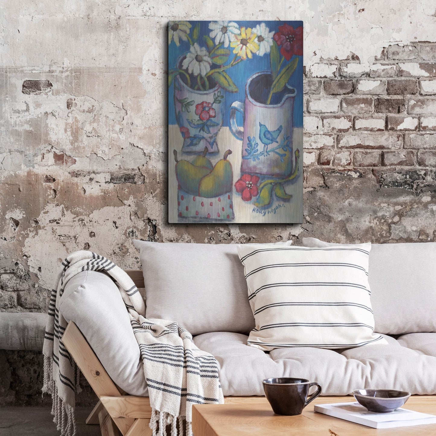 Luxe Metal Art 'Des fleurs et poires' by Holly Wojhan, Metal Wall Art,24x36