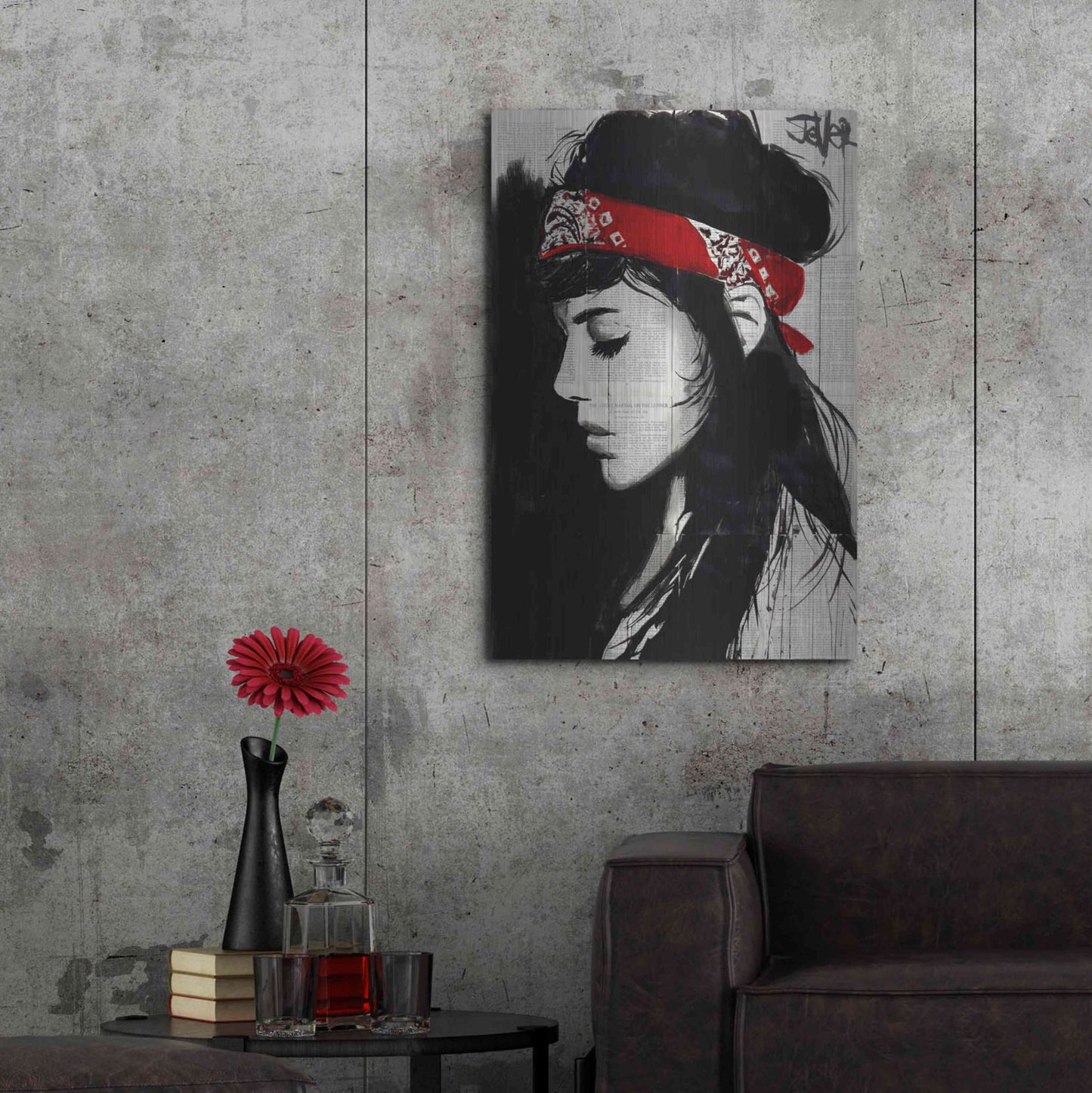 Luxe Metal Art 'Red Bandana' by Loui Jover, Metal Wall Art,24x36