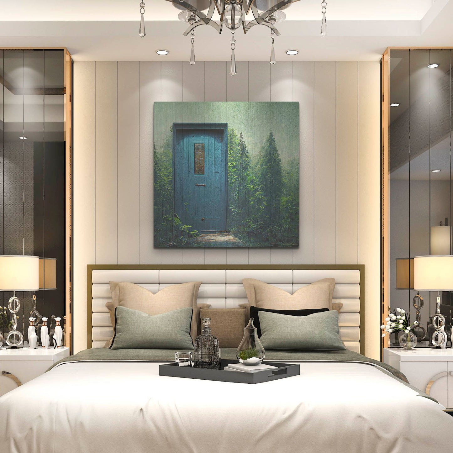 Luxe Metal Art 'Blue Door in the Green' by Ben Heine, Metal Wall Art,36x36