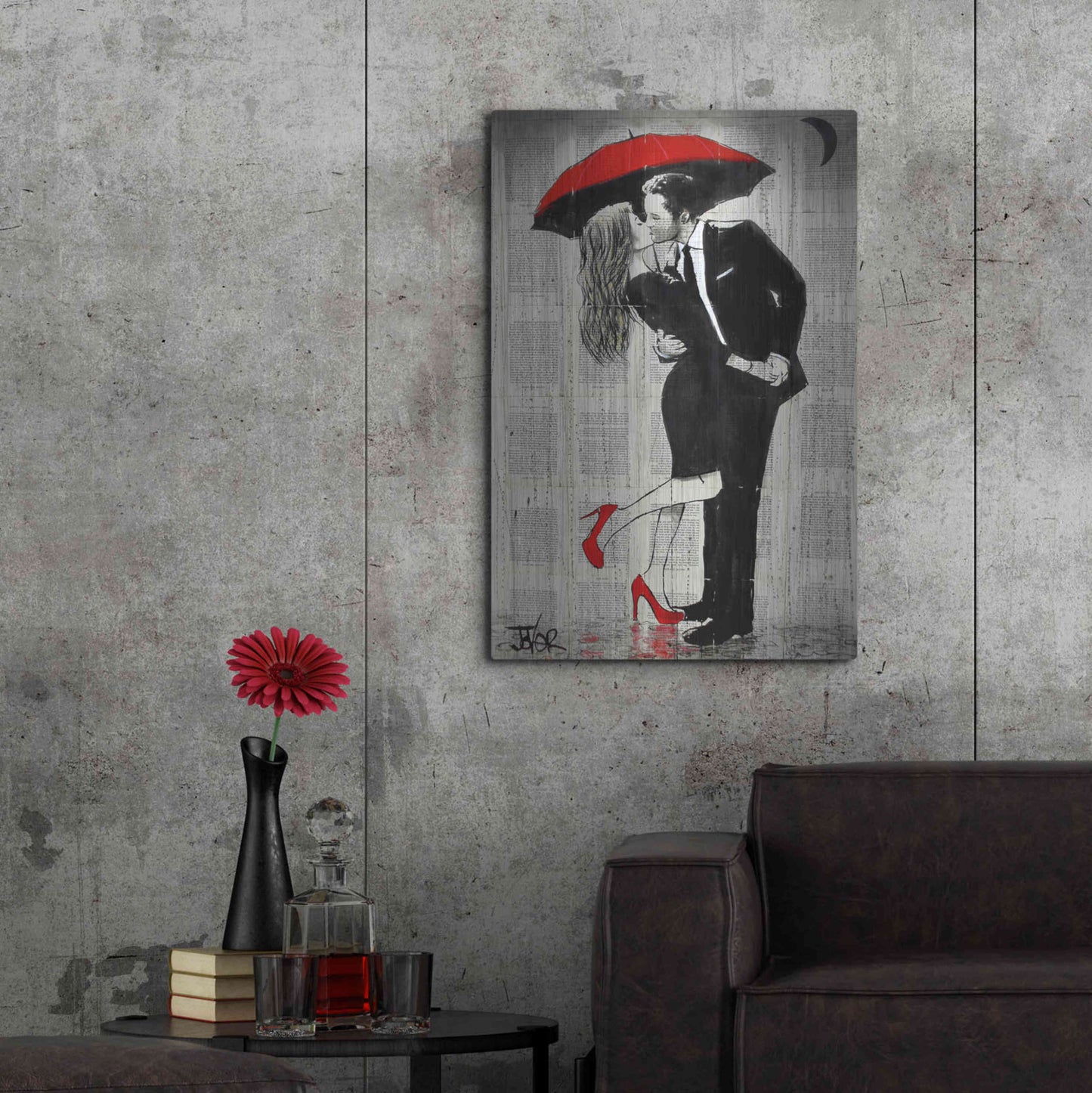 Luxe Metal Art 'The Kissing Rain' by Loui Jover, Metal Wall Art,24x36