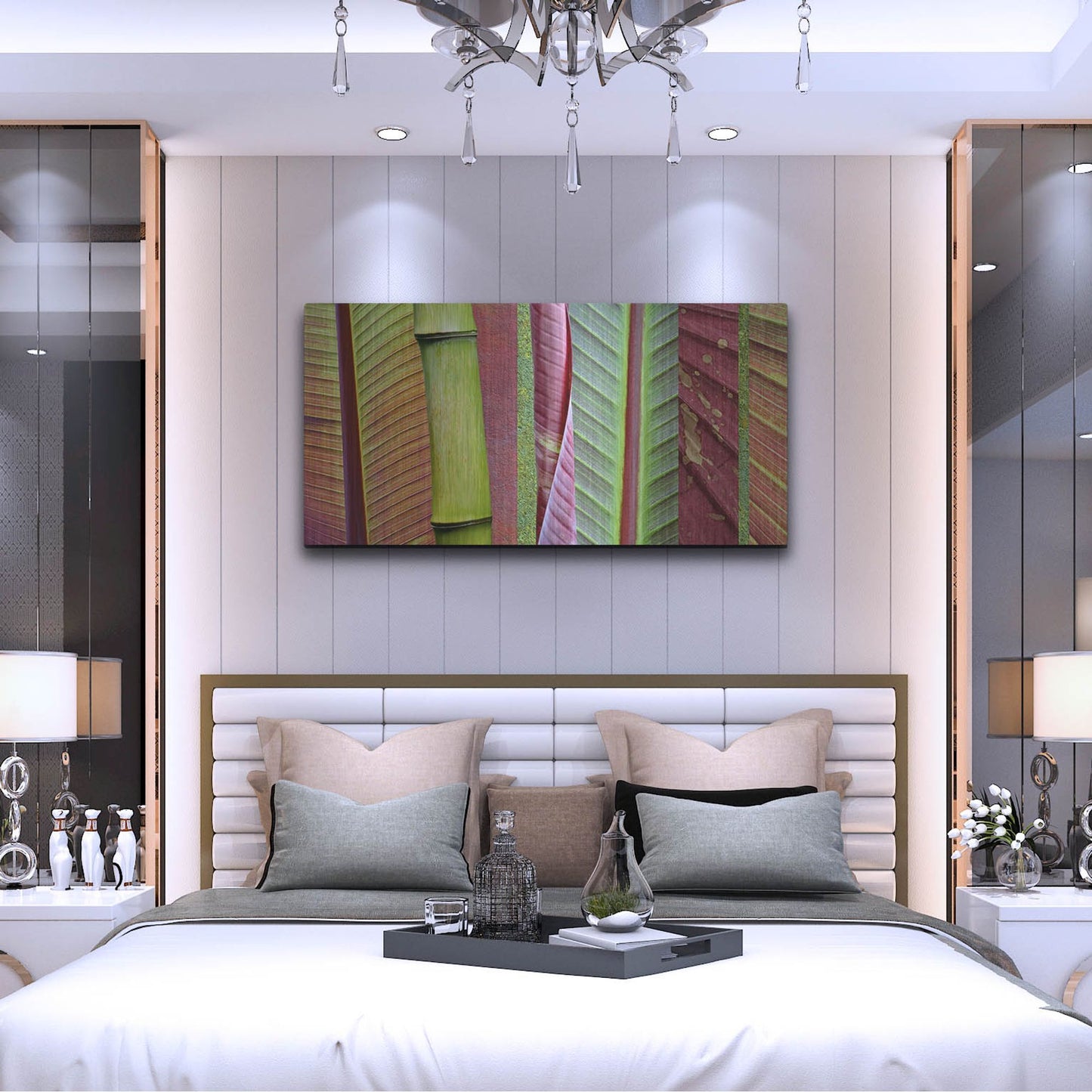 Luxe Metal Art 'Green and Red Leaf Collage' by Cora Niele, Metal Wall Art,48x24