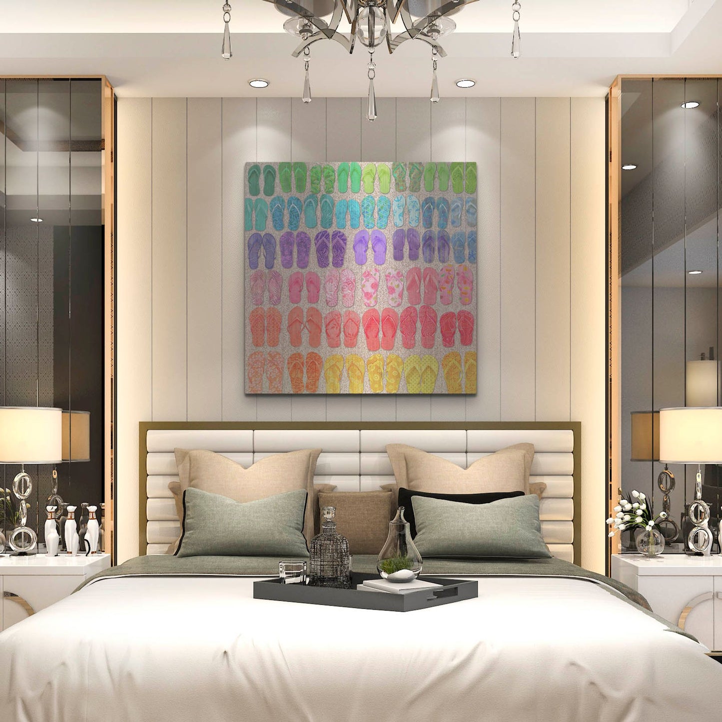 Luxe Metal Art 'Rainbow Flipflops' by Cora Niele, Metal Wall Art,36x36