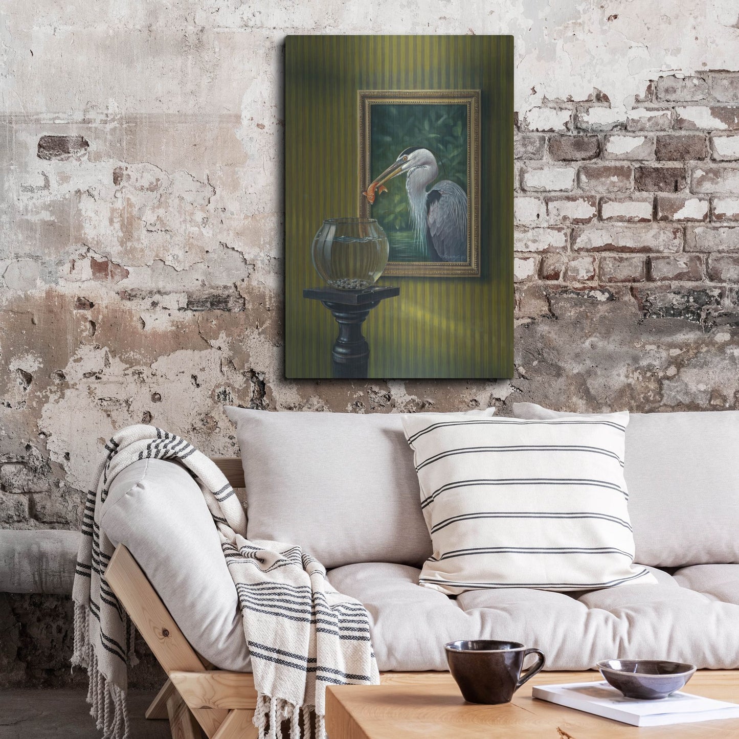 Luxe Metal Art 'Heron And Goldfish' by Harro Maass, Metal Wall Art,24x36