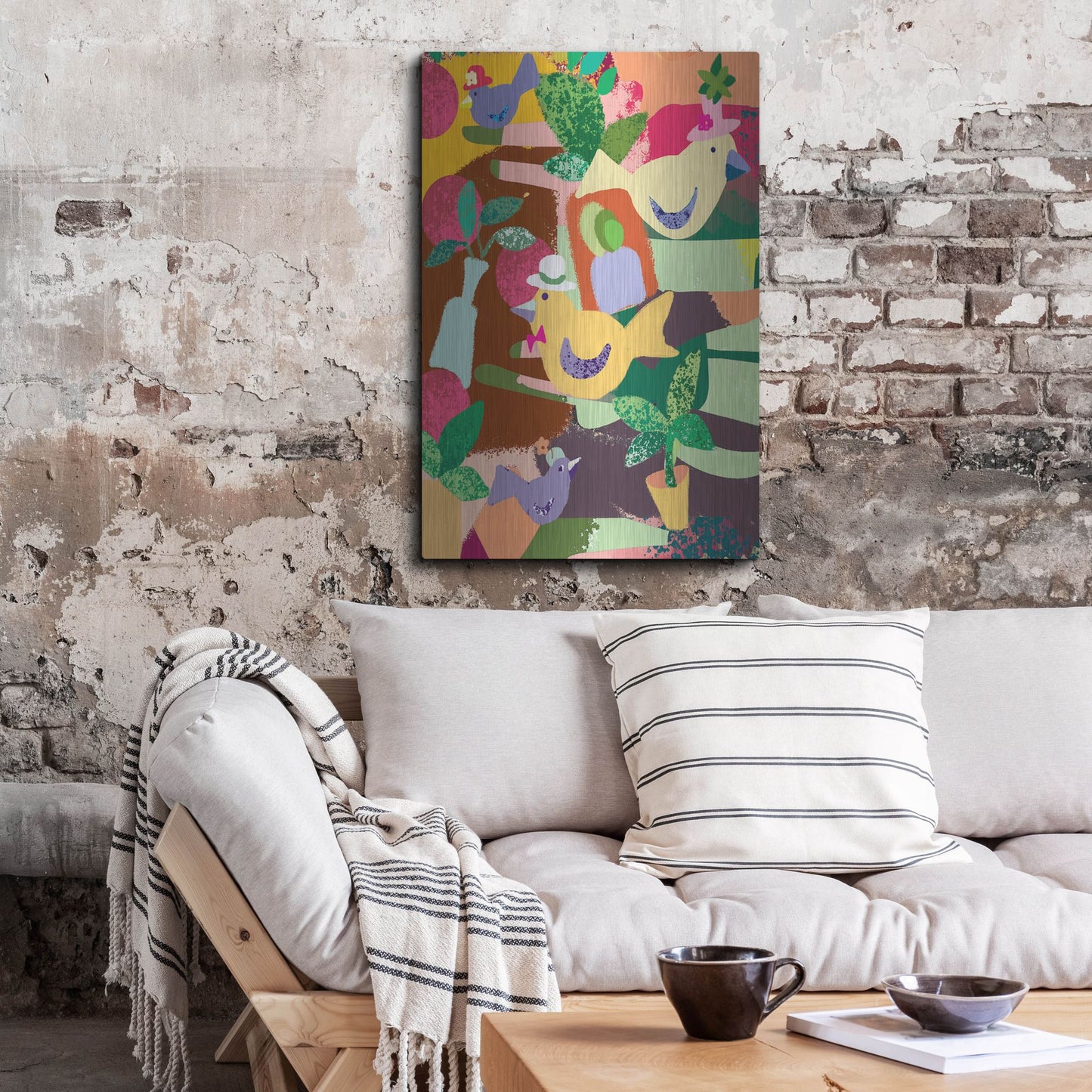 Luxe Metal Art 'Birds In Hats' by Holly McGee, Metal Wall Art,24x36