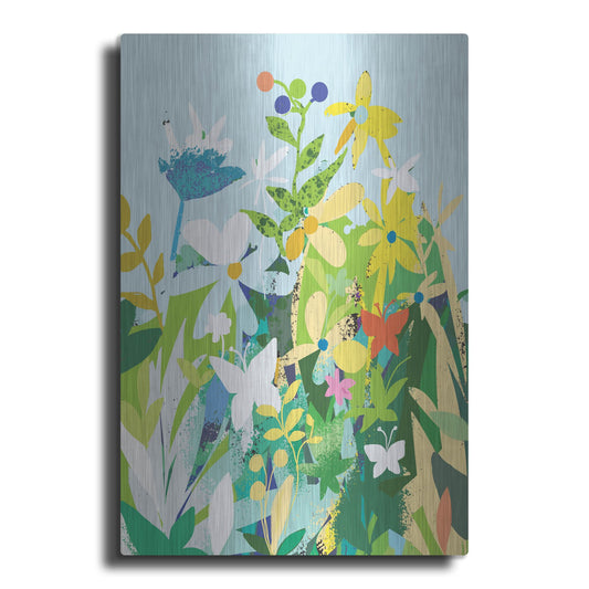 Luxe Metal Art 'Flowers And Butterflies' by Holly McGee, Metal Wall Art