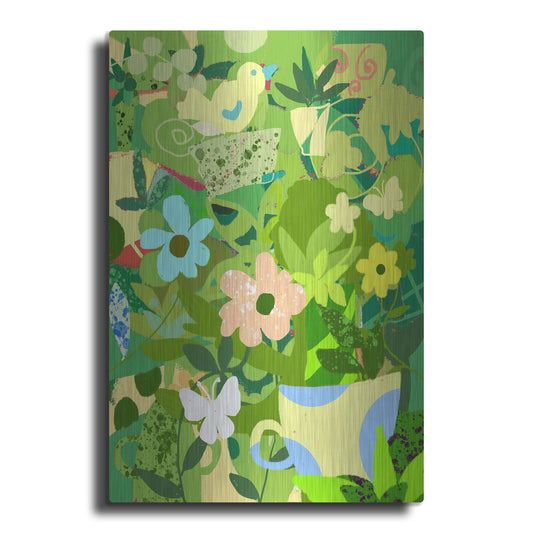Luxe Metal Art 'Garden Delight With Teacup' by Holly McGee, Metal Wall Art