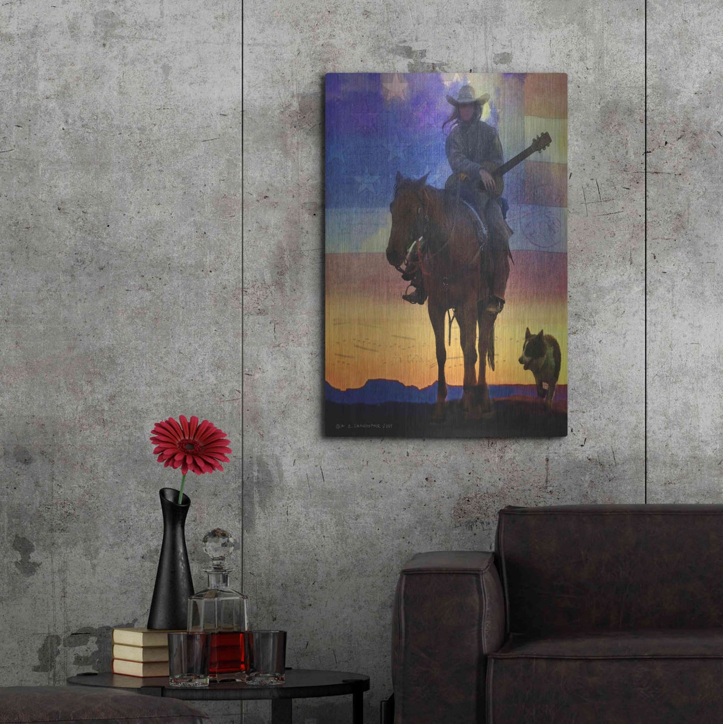 Luxe Metal Art 'American Cowgirl' by Chris Vest, Metal Wall Art,24x36