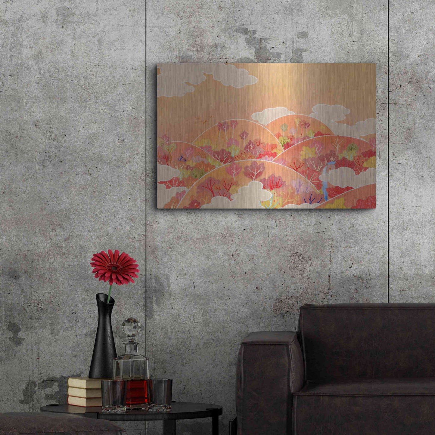 Luxe Metal Art 'Autumn Hill' by Zigen Tanabe, Metal Wall Art,36x24