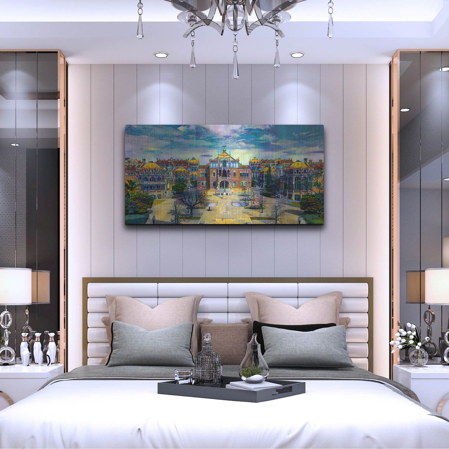 Luxe Metal Art 'Barcelona Spain Sant Pau Hospital And Palau De La Musica Center' by Pedro Gavidia, Metal Wall Art,48x24