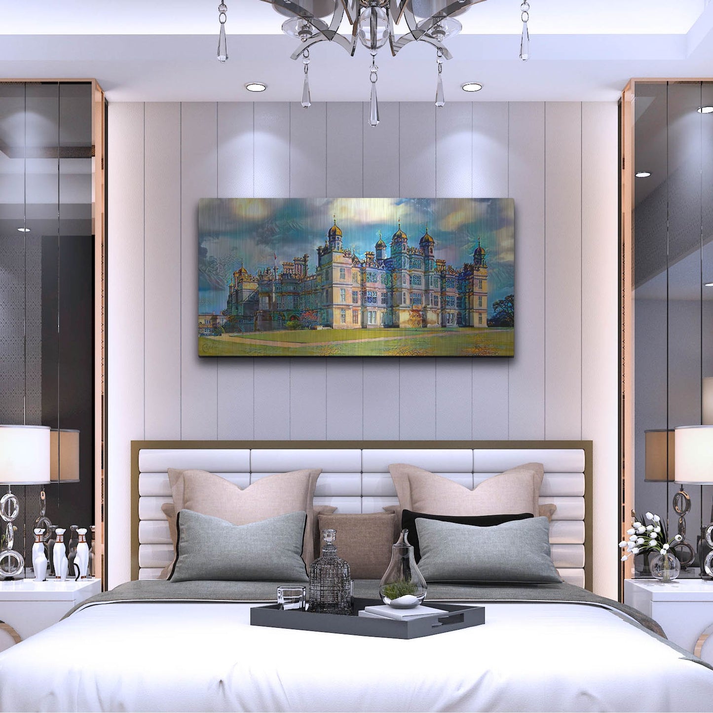 Luxe Metal Art 'England Stamford Lincolnshire Burghley House' by Pedro Gavidia, Metal Wall Art,48x24