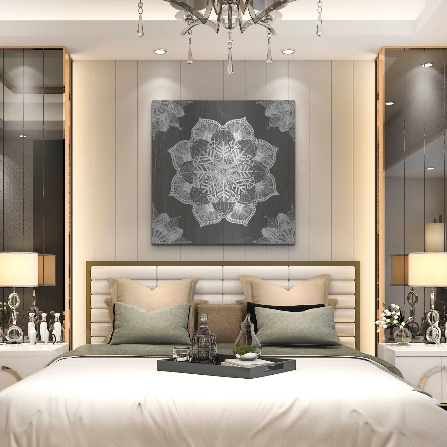 Luxe Metal Art 'Mandala Morning V Black and White' by Anne Tavoletti, Metal Wall Art,36x36