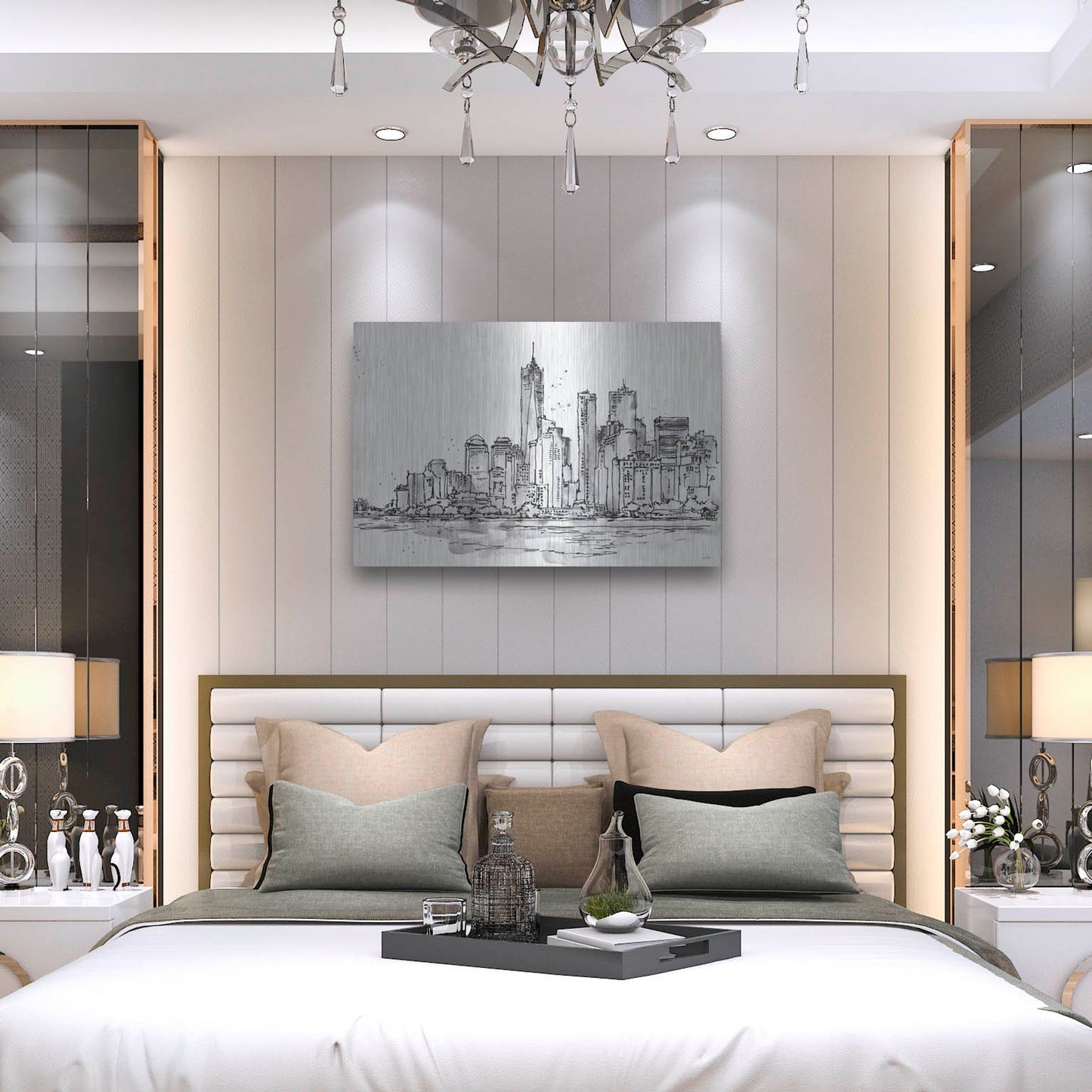 Luxe Metal Art 'Skyline Sketches I' by Anne Tavoletti, Metal Wall Art,36x24