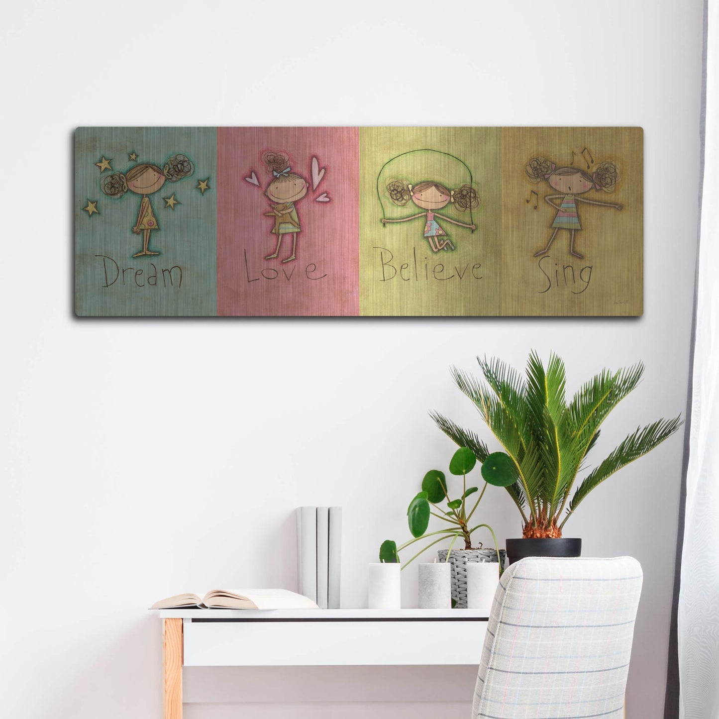 Luxe Metal Art 'Dream Love Believe Sing' by Anne Tavoletti, Metal Wall Art,48x16