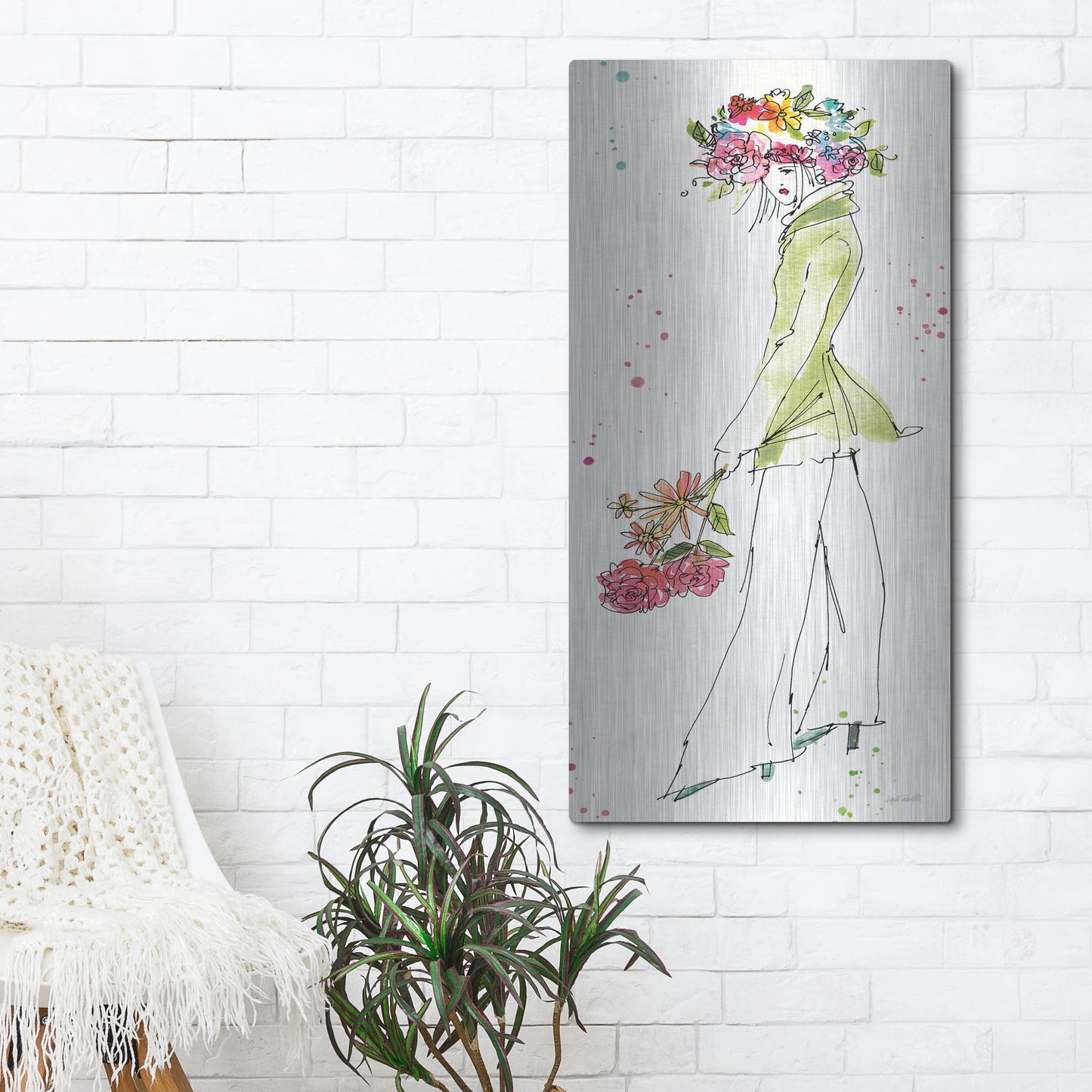Luxe Metal Art 'Floral Figures VII' by Anne Tavoletti, Metal Wall Art,24x48
