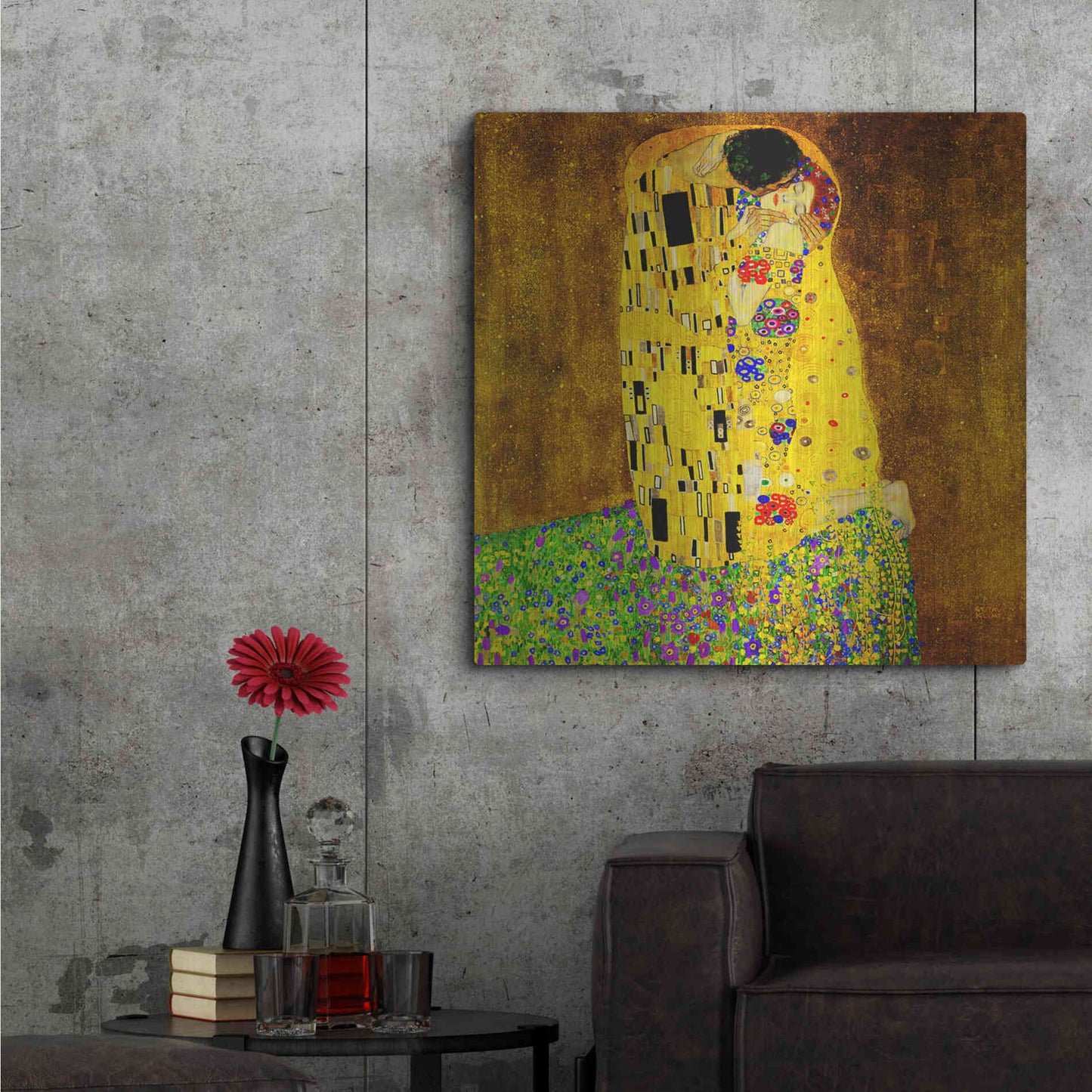 Luxe Metal Art 'The Kiss' by Gustav Klimt, Metal Wall Art,36x36
