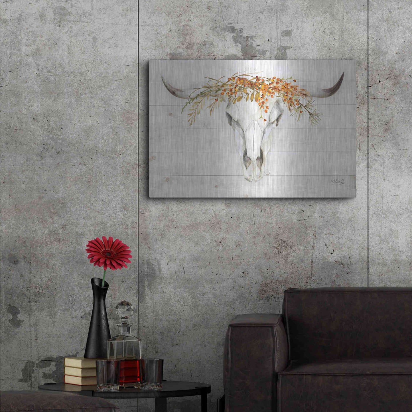 Luxe Metal Art 'Fall Steer Skull' by Marla Rae, Metal Wall Art,36x24