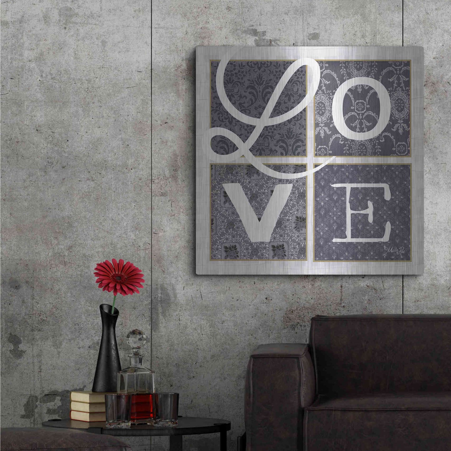 Luxe Metal Art 'LOVE Squared in Gray' by Marla Rae, Metal Wall Art,36x36