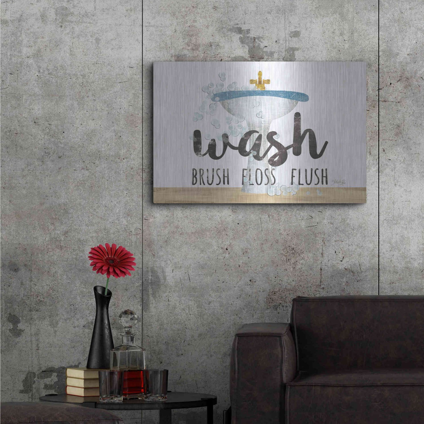 Luxe Metal Art 'Wash - Brush - Floss - Flush' by Marla Rae, Metal Wall Art,36x24