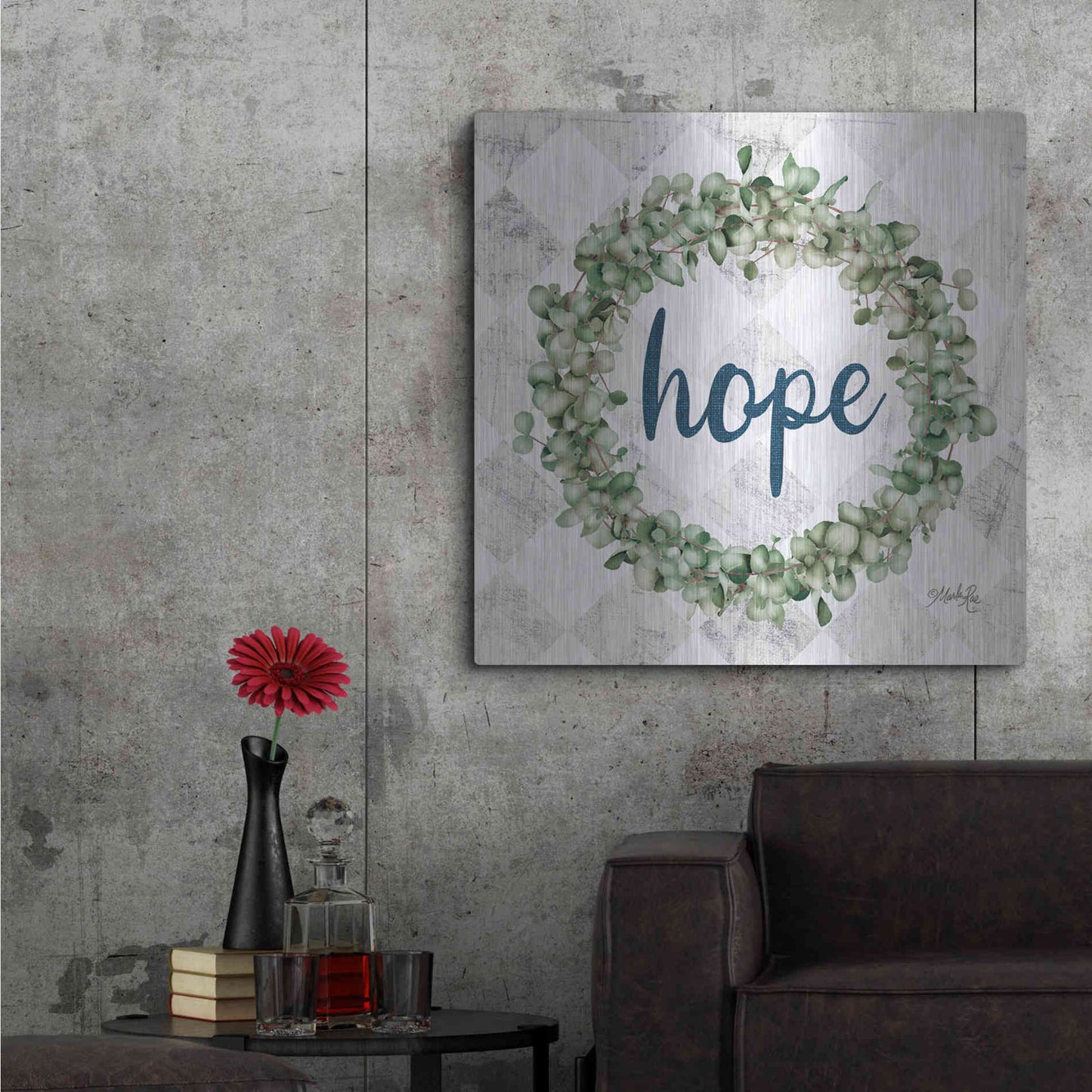 Luxe Metal Art 'Hope Eucalyptus Wreath' by Marla Rae, Metal Wall Art,36x36