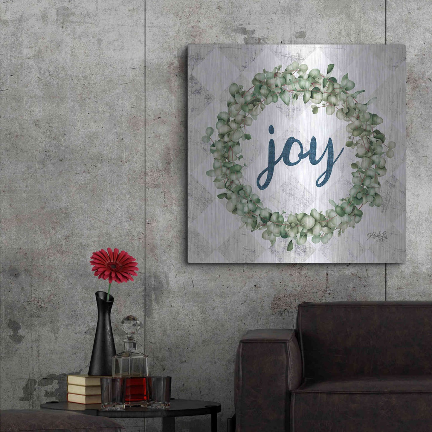 Luxe Metal Art 'Joy Eucalyptus Wreath' by Marla Rae, Metal Wall Art,36x36