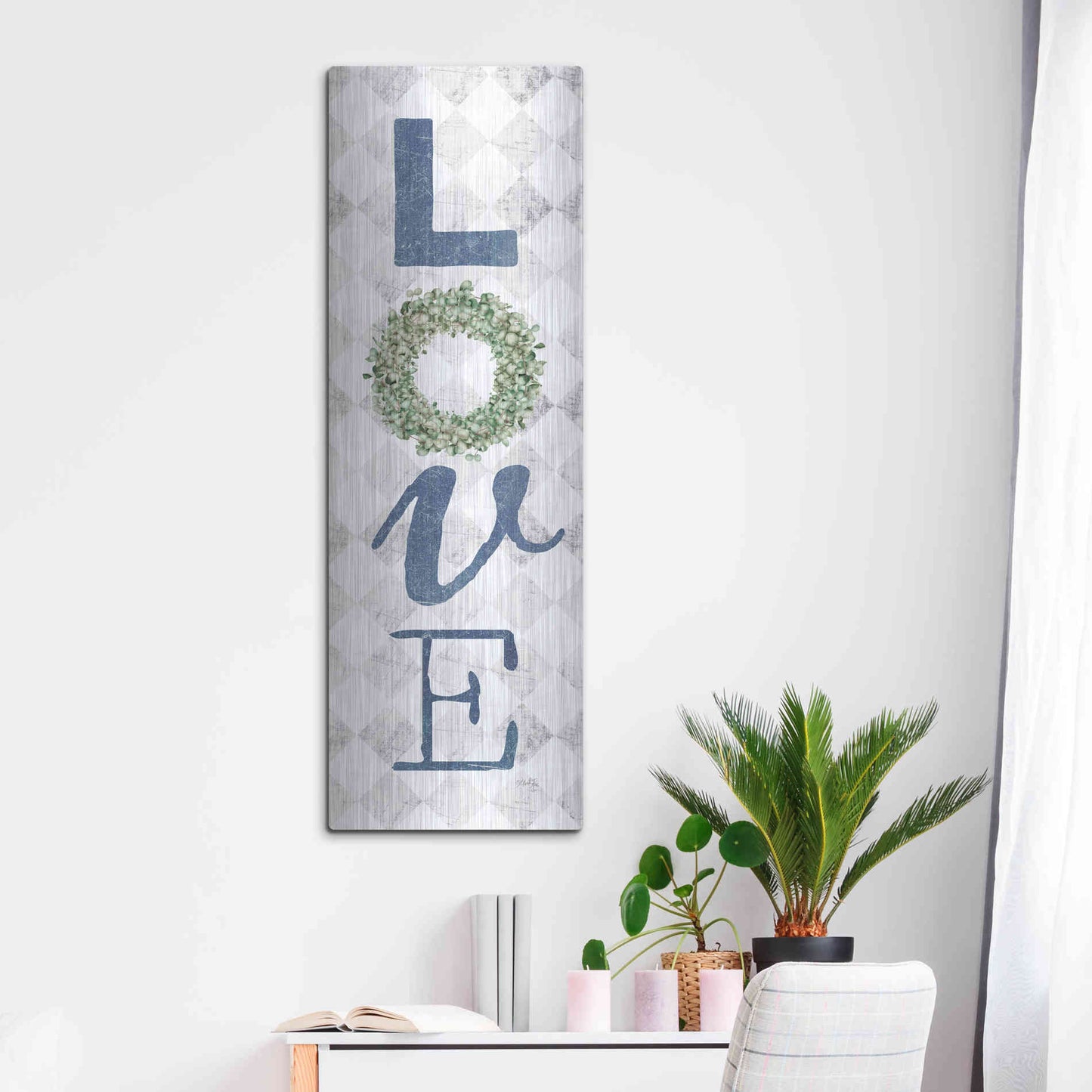 Luxe Metal Art 'Love with Eucalyptus Wreath II' by Marla Rae, Metal Wall Art,16x48