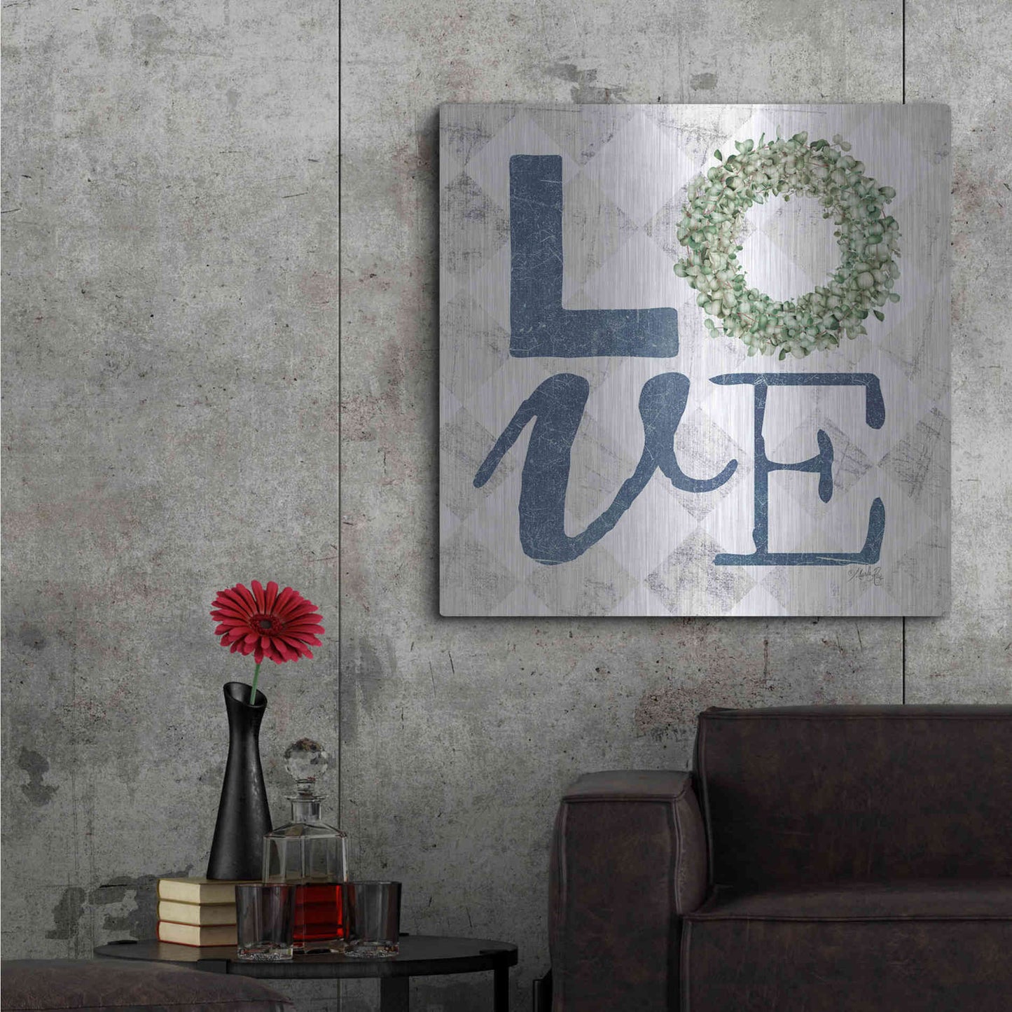 Luxe Metal Art 'Love with Eucalyptus Wreath III' by Marla Rae, Metal Wall Art,36x36
