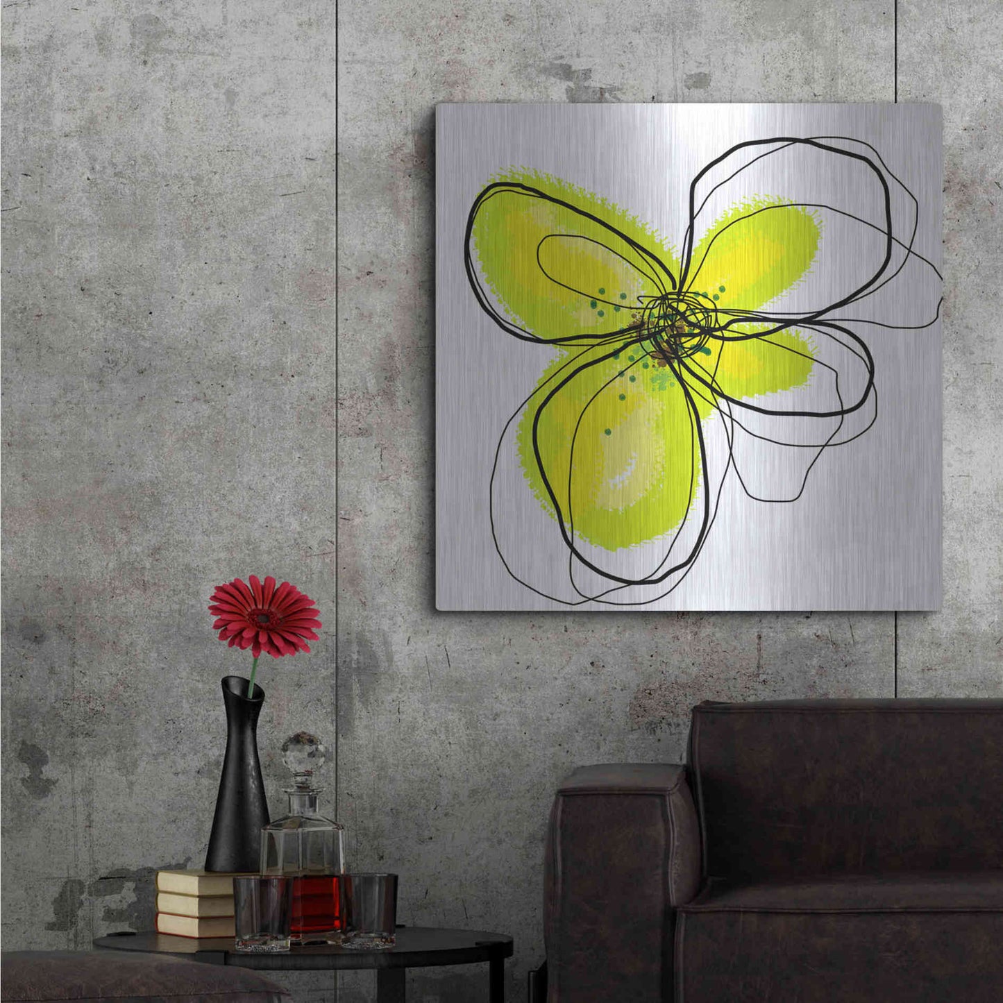 Luxe Metal Art 'Yellow Petals One' by Jan Weiss, Metal Wall Art,36x36