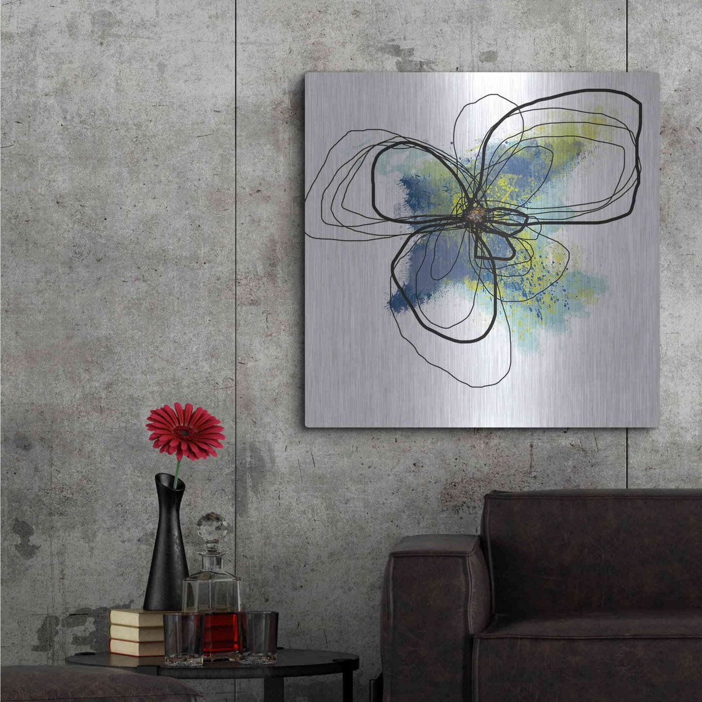 Luxe Metal Art 'Azure Petals II' by Jan Weiss, Metal Wall Art,36x36
