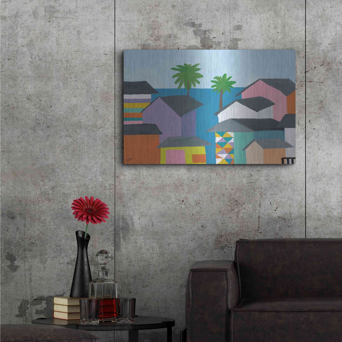 Luxe Metal Art 'Beachfront Property 2' by Jan Weiss, Metal Wall Art,36x24
