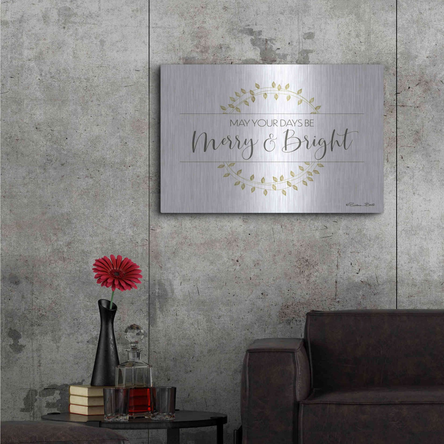 Luxe Metal Art 'Merry & Bright Wreath' by Susan Ball, Metal Wall Art,36x24