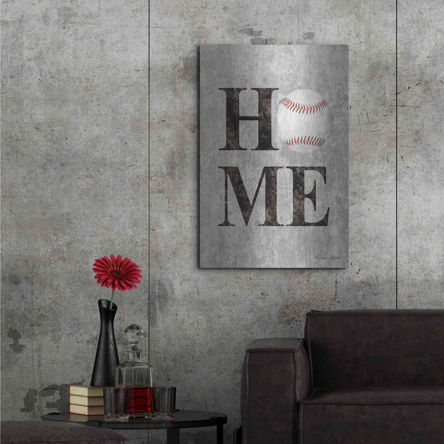 Luxe Metal Art 'Baseball HOME' by Susan Ball, Metal Wall Art,24x36