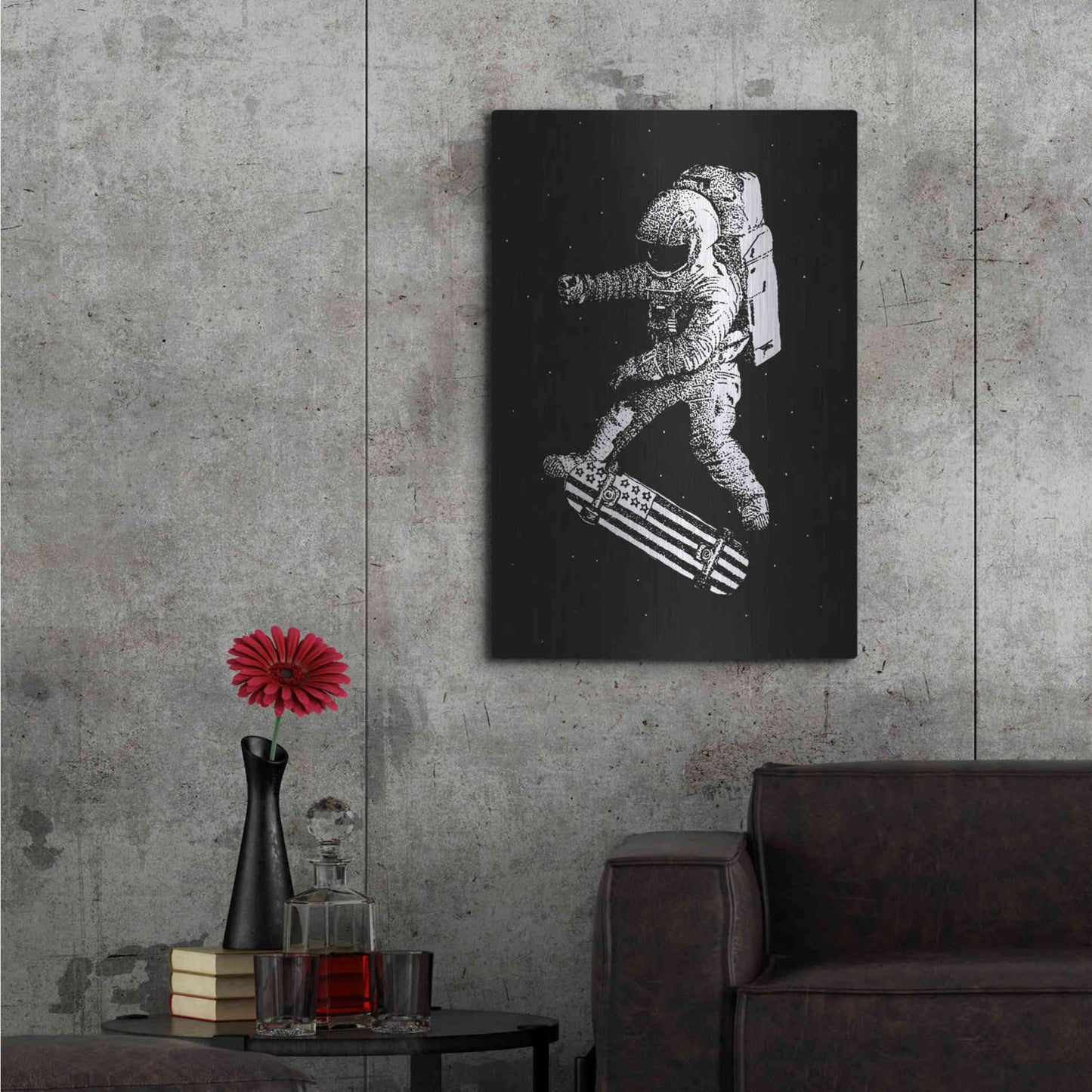 Luxe Metal Art 'Kickflip in Space' by Robert Farkas, Metal Wall Art,24x36