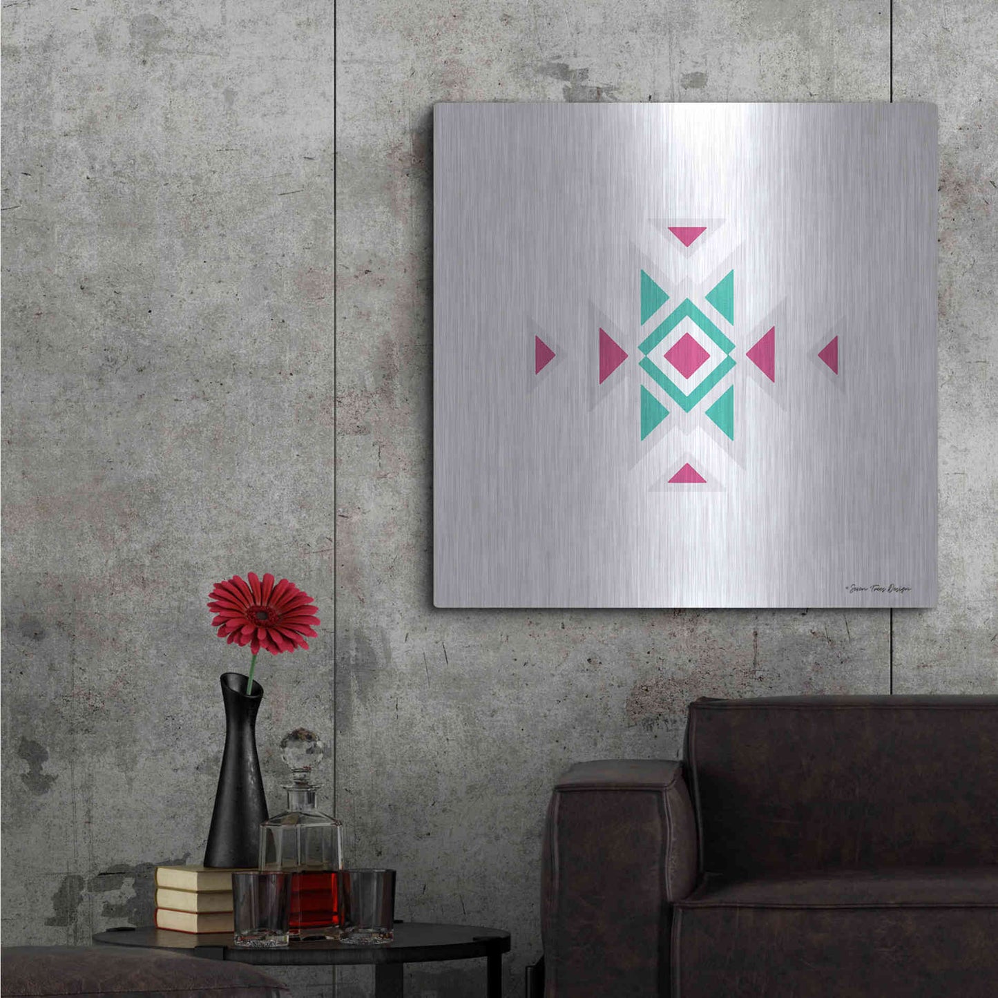 Luxe Metal Art 'Watercolor Aztec Art I' by Seven Trees Design, Metal Wall Art,36x36