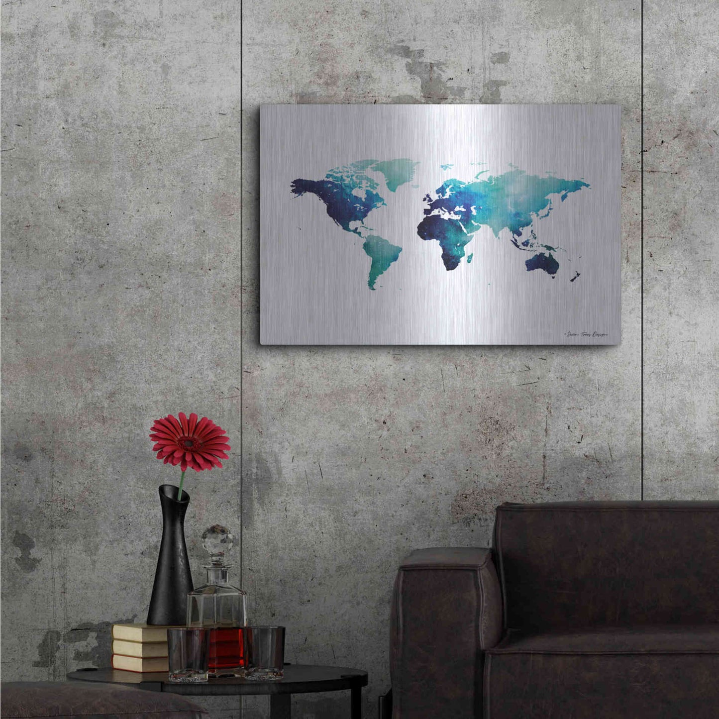 Luxe Metal Art 'Blue Space World Map' by Seven Trees Design, Metal Wall Art,36x24