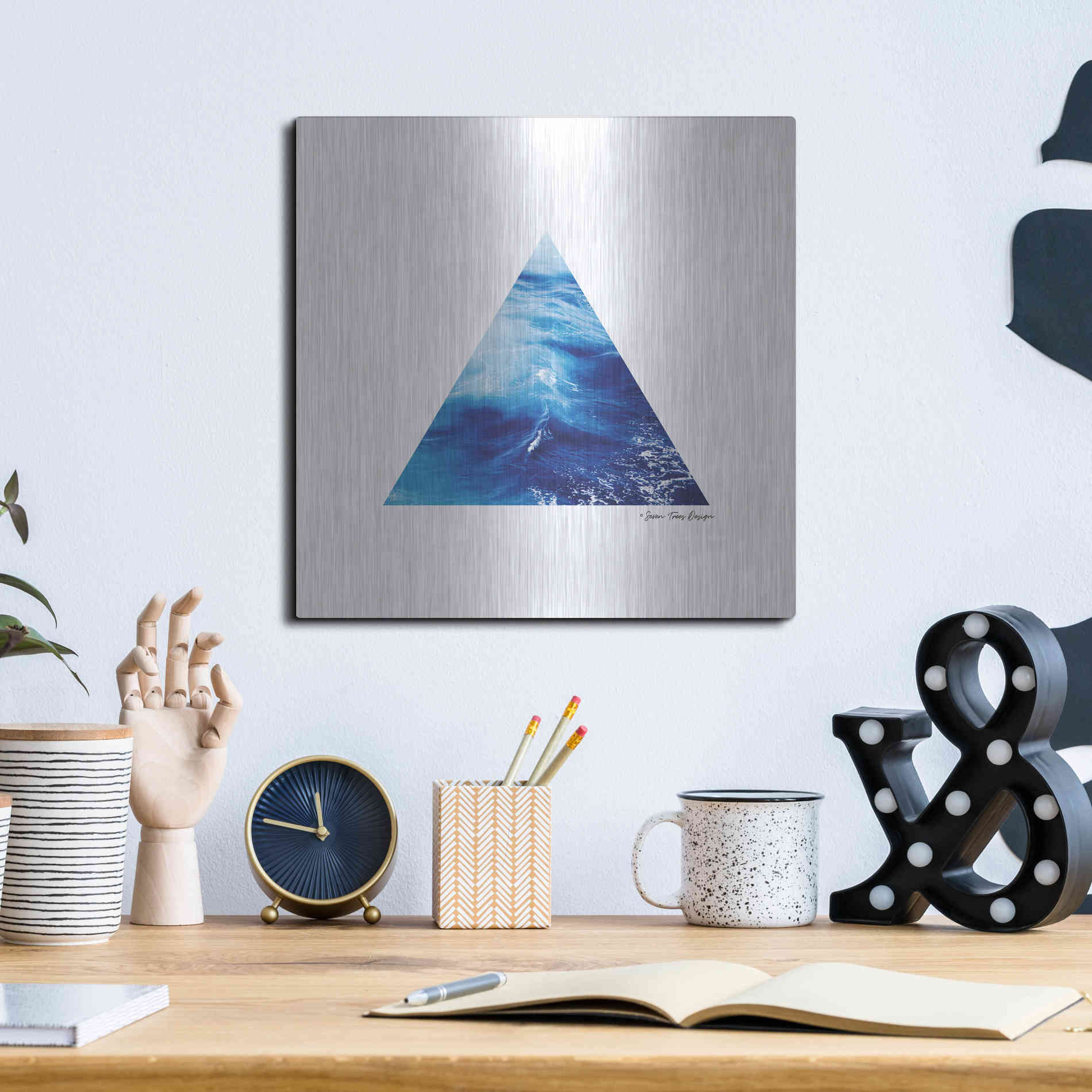 Luxe Metal Art 'Ocean Triangle' by Seven Trees Design, Metal Wall Art,12x12