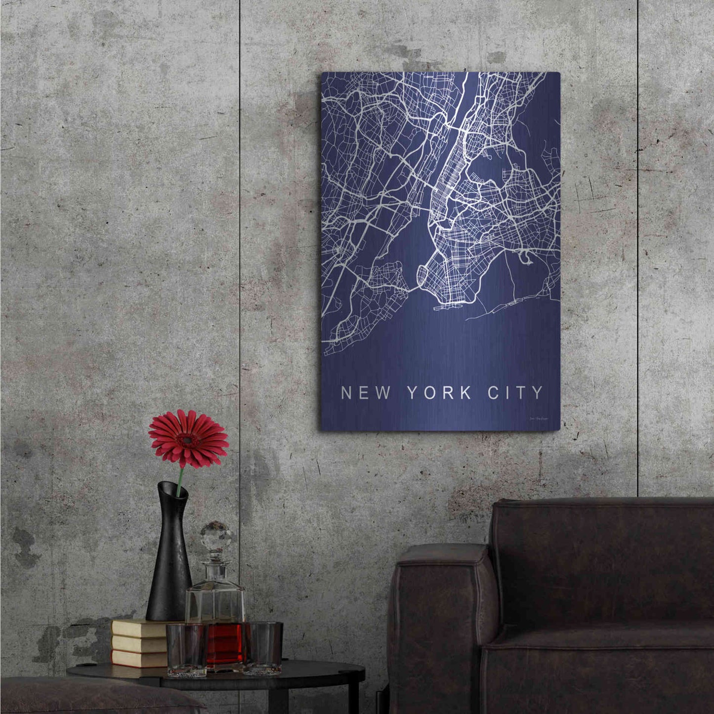 Luxe Metal Art 'NYC Street Blue Map' by Seven Trees Design, Metal Wall Art,24x36