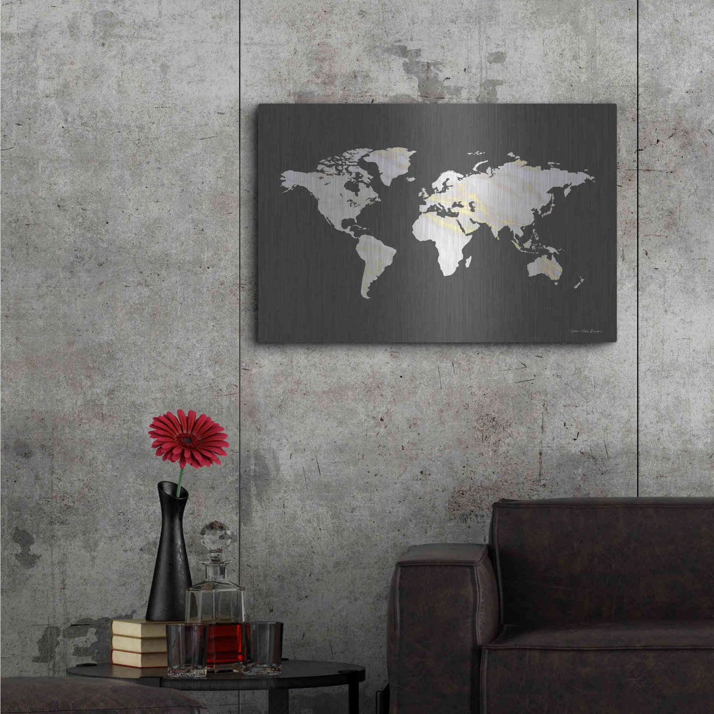 Luxe Metal Art 'Marble Gold World Map' by Seven Trees Design, Metal Wall Art,36x24