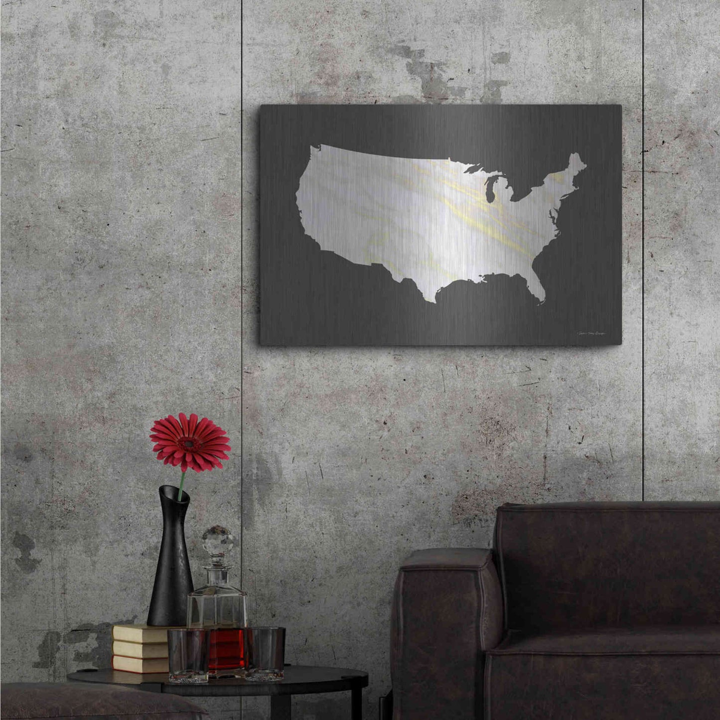 Luxe Metal Art 'Marble Gold USA Map' by Seven Trees Design, Metal Wall Art,36x24