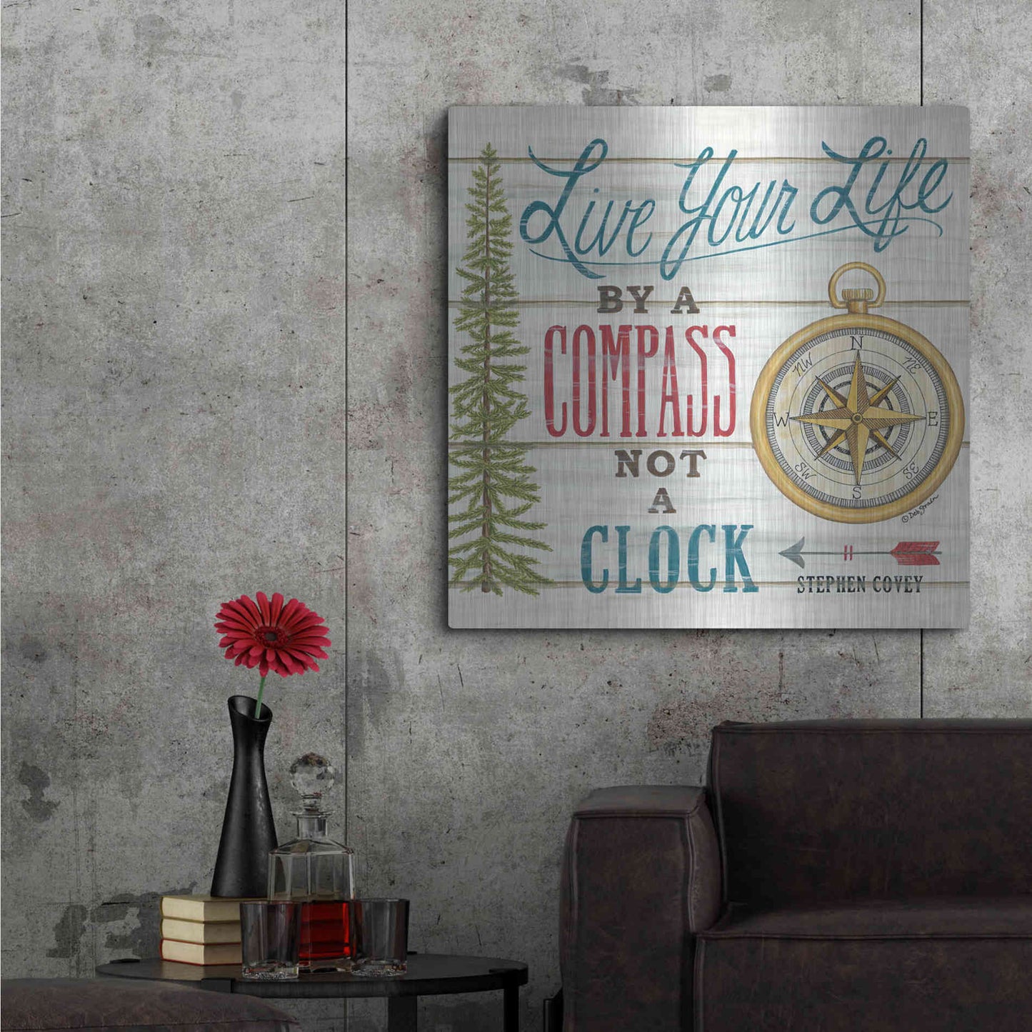 Luxe Metal Art 'Compass Not a Clock' by Deb Strain, Metal Wall Art,36x36