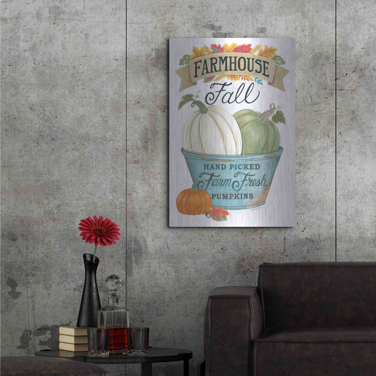 Luxe Metal Art 'Farmhouse Fall Pumpkins' by Deb Strain, Metal Wall Art,24x36