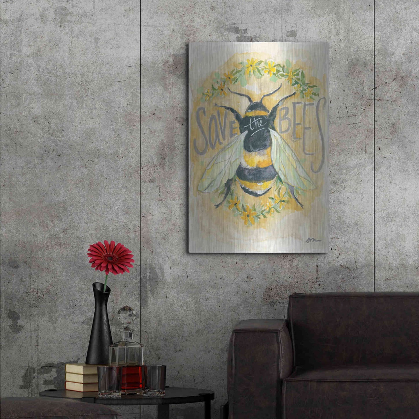 Luxe Metal Art 'Save the Bees' by Jessica Mingo, Metal Wall Art,24x36