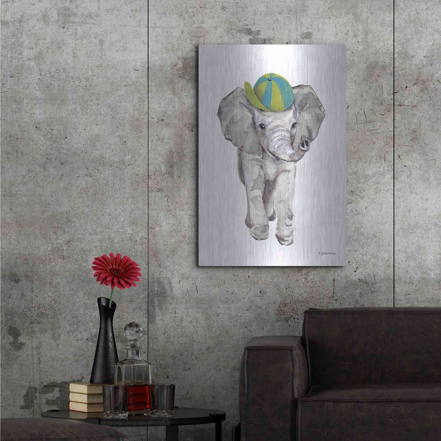 Luxe Metal Art 'Baby Elephant' by Jessica Mingo, Metal Wall Art,24x36