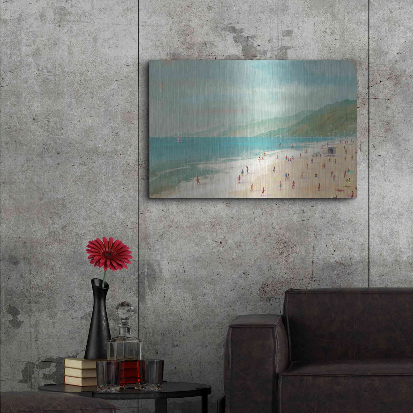 Luxe Metal Art 'Santa Monica Beach' by Pete Oswald, Metal Wall Art,36x24